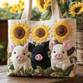 Varken met zonnebloem — gewatteerde shopper