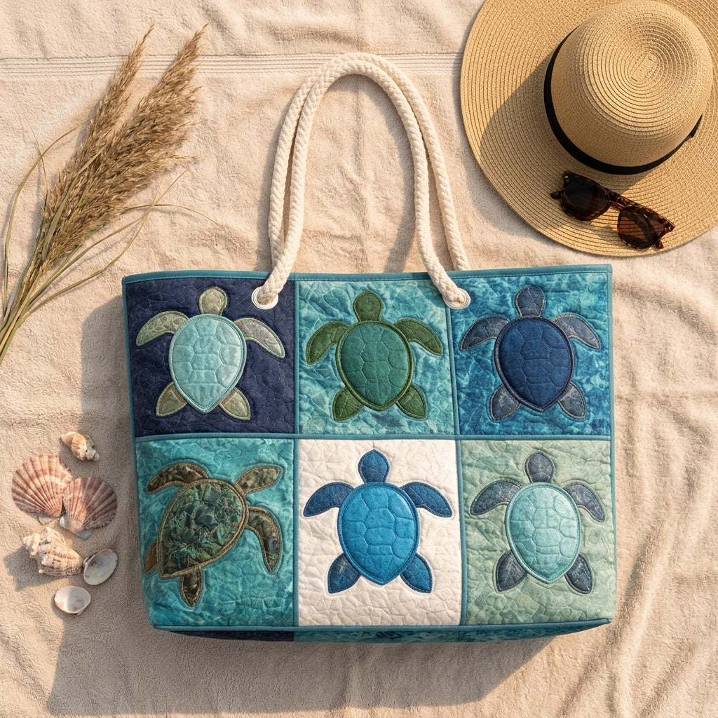 Blauwe schildpad — ambachtelijke gewatteerde strandtas