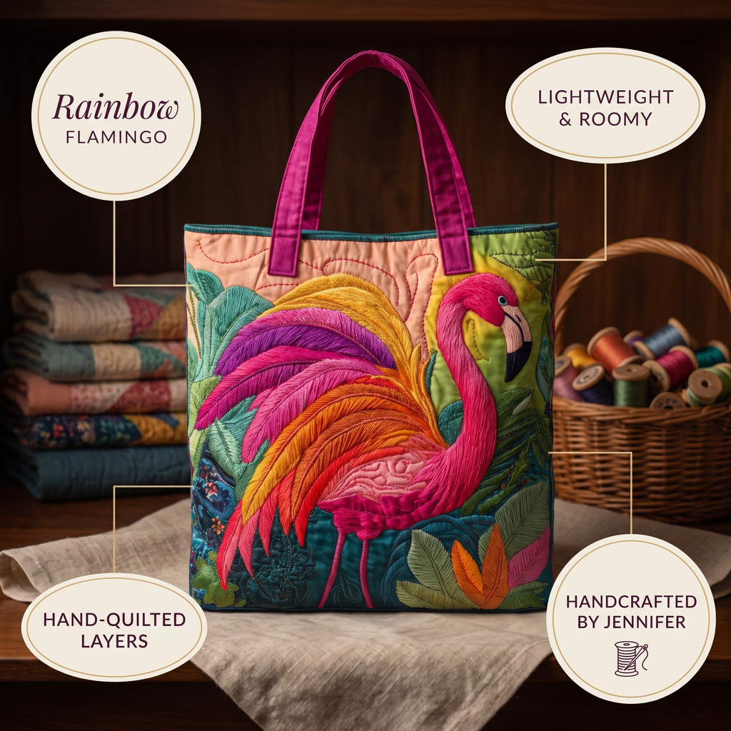 Regenboogflamingo — ambachtelijke gewatteerde tas