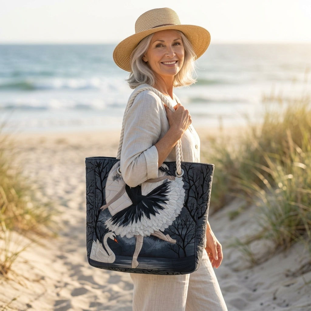 Elegante zwaan — ambachtelijke gewatteerde strandtas
