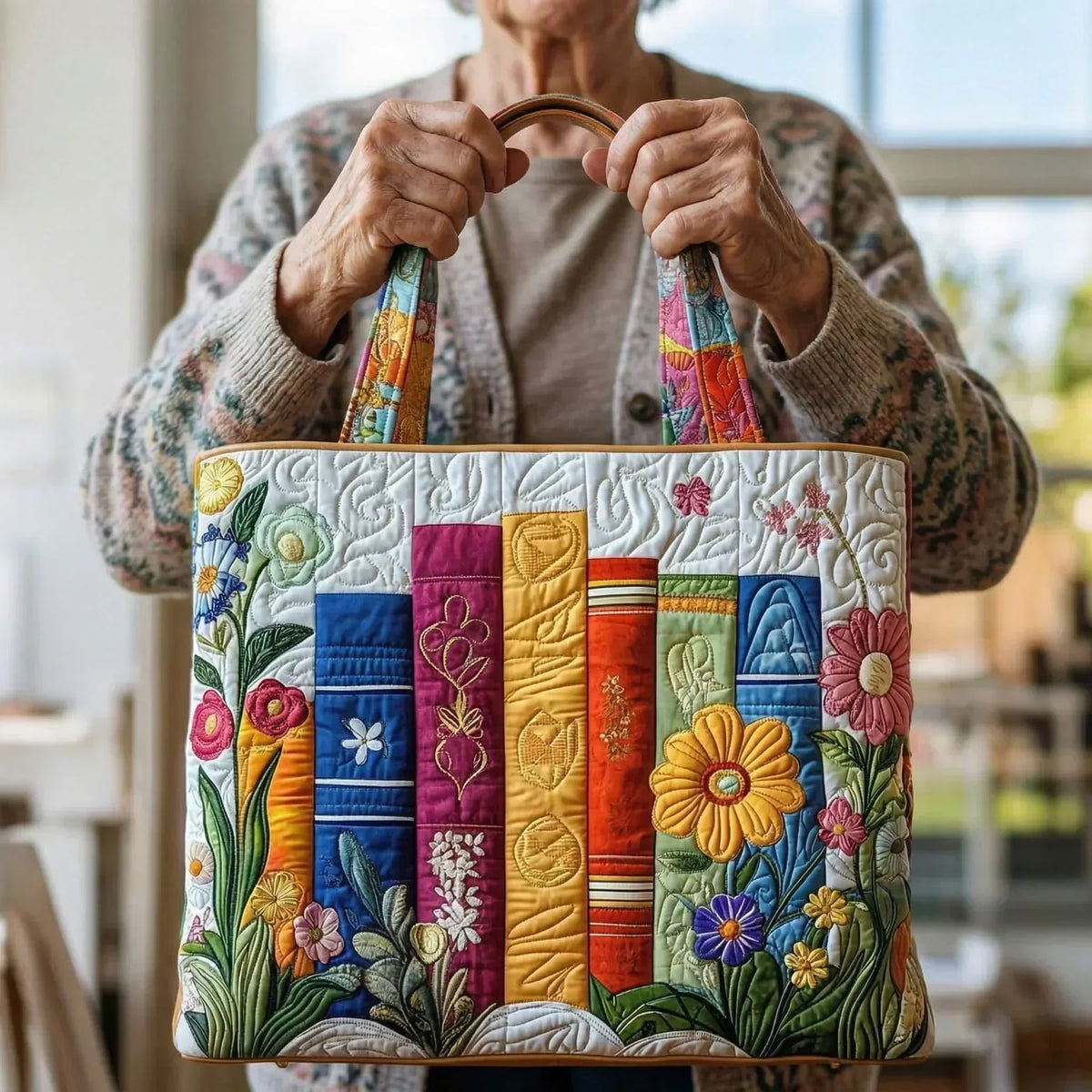 Bloemenbibliotheek — ambachtelijke gewatteerde tas